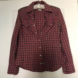 Vintage haute hippie jeweled red flannel blouse